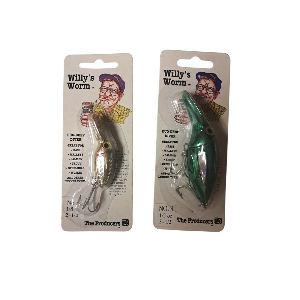 NIB Lot Of 2 Vintage Willy's Worm Fishing Lure #1 And #3